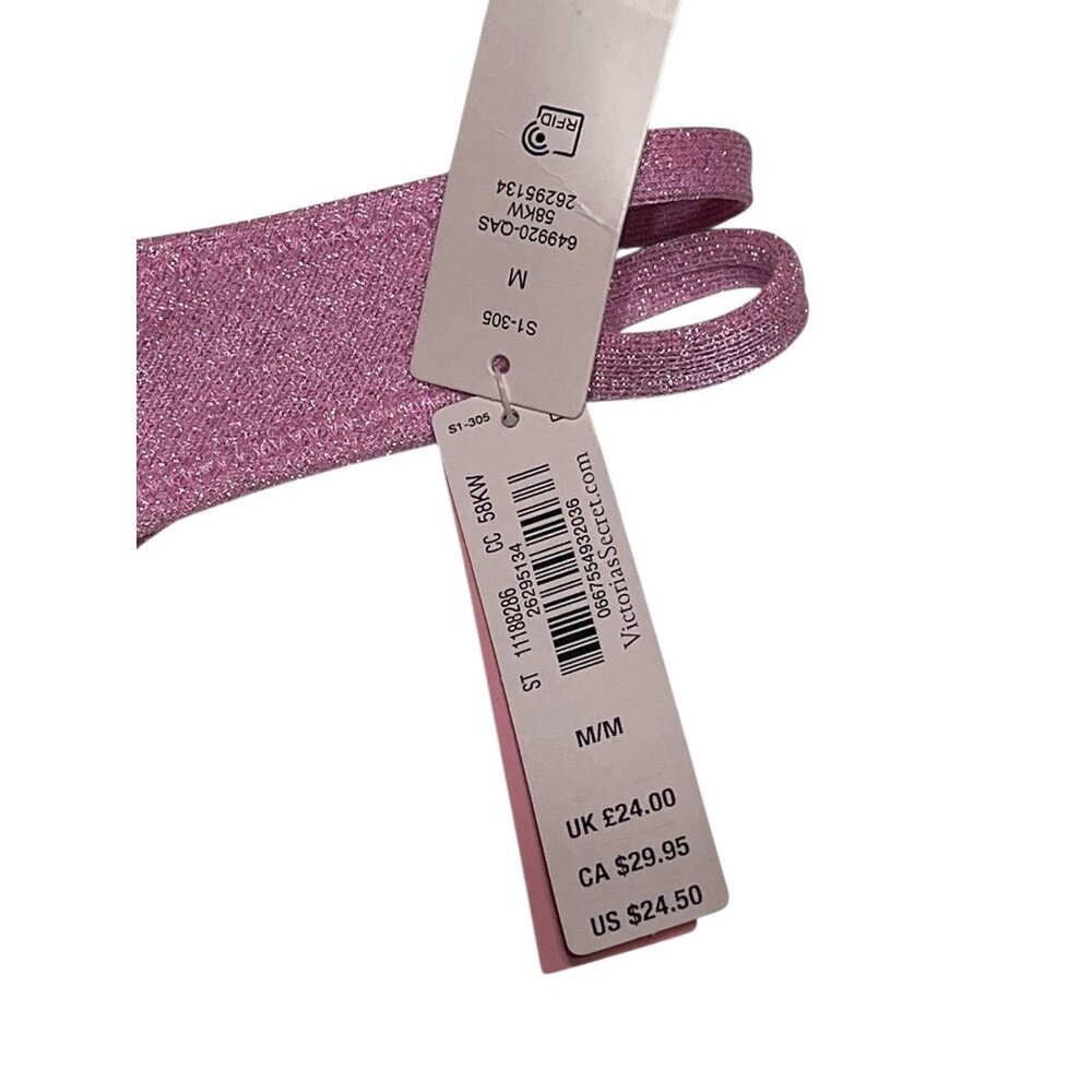 Victorias Secret Pink Sparkly Bikini Bottom Medium‎ Double Strap Lining - Picture 3 of 11